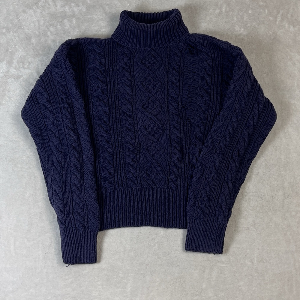 GAP Women's Navy Cable Knit Turtleneck Sweater Size M 100% Cotton Handknit